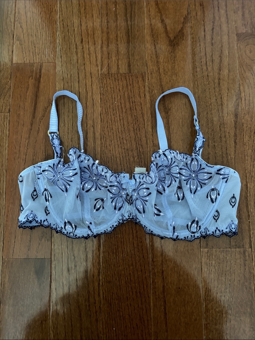 Chantelle Embroidered blue floral lace bra 36D